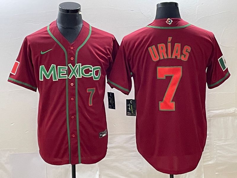 Men 2023 World Cub Mexico 7 Urias Red orange Nike MLB Jersey8
